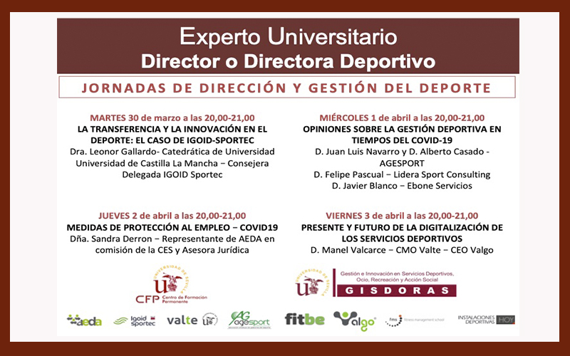 El título de Experto Universitario de Director o Directora Deportivo de la Universidad de Sevilla pone en marcha esa semana estas Jornadas de Dirección y Gestión del Deporte, que se realizarán en formato virtual.