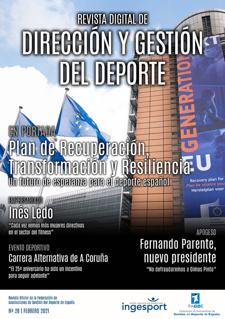 Ya está disponible el nº 28 de DIRECCIÓN Y GESTIÓN DEL DEPORTE, la revista digital de FAGDE. La sede de la Unión Europea es la imagen de una portada que dedica su espacio central al Plan de Recuperación, Transformación y Resiliencia elaborado por el Gobierno de España.