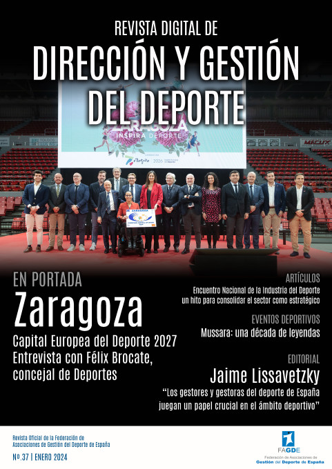 Zaragoza es la gran protagonista de la portada del nº 37 de DIRECCIÓN Y GESTIÓN DEL DEPORTE, la revista digital de la Federación de Asociaciones de Gestión del Deporte de España (FAGDE), que una vez más llega cargada de contenidos de interés en el ámbito de la gestión deportiva. 