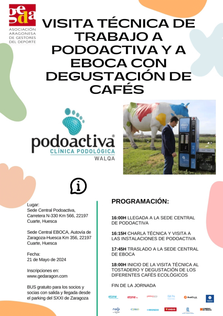 GEDA ha organizado para el próximo día martes 21 de mayo una salida de trabajo al Parque Tecnológico Walqa en Cuarte, Huesca para realizar una visita técnica a las instalaciones de PODOACTIVA y Eboca