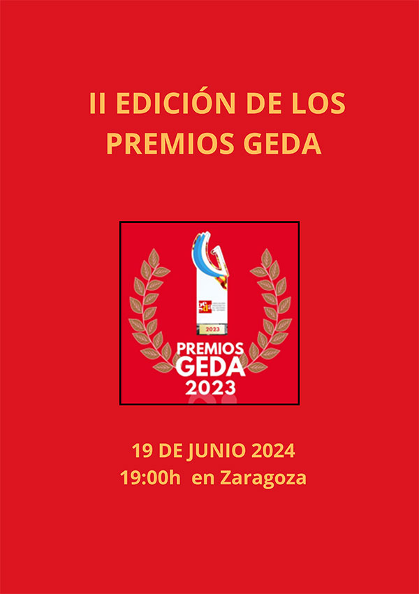 GEDA, la Asociación de Gestores del Deporte de Aragón, se complace en anunciar la celebración de la II Edición de los Premios GEDA. Este evento, que nació el año pasado para conmemorar el vigésimo aniversario de la asociación, tiene como objetivo premiar a diversas instituciones, entidades, empresas y personas que trabajan en pro del deporte en Aragón.